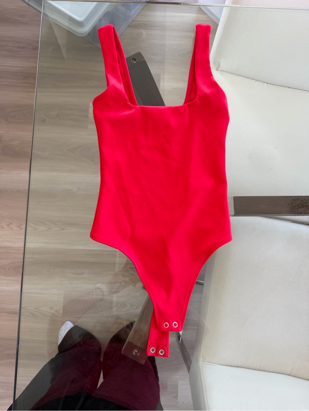 Red Square-Neck Bodysuit - Women Tops